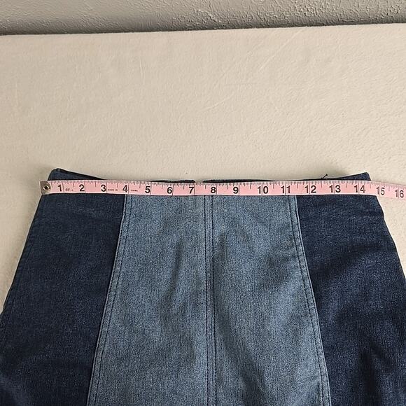 Free People Jean Skirt Women Size 12 Modern Femme Denim Mini Two Tone Stretch - Picture 7 of 11